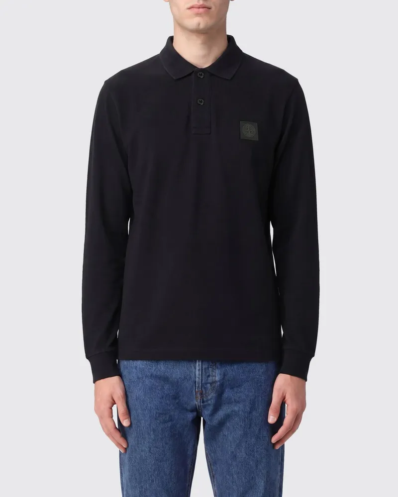 Stone Island Slim-Fit-Langarm-Polo aus Baumwolle mit Compass-Logo Schwarz