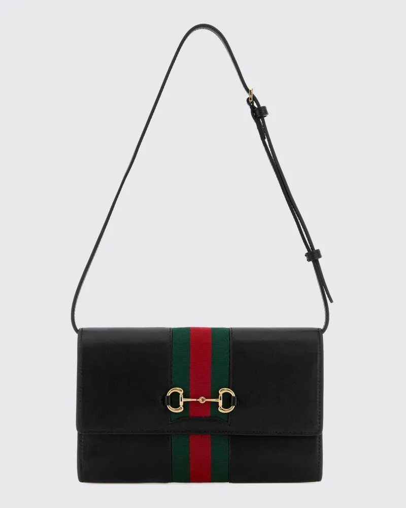 Gucci Horsebit Web Mini-Umhängetasche aus Leder mit Streifendetail Schwarz