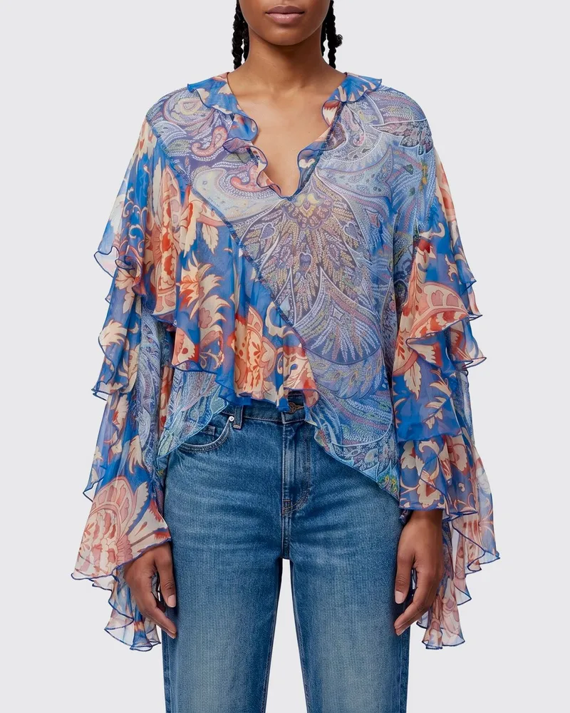 Etro Bluse aus bedruckter Seide Hellblau