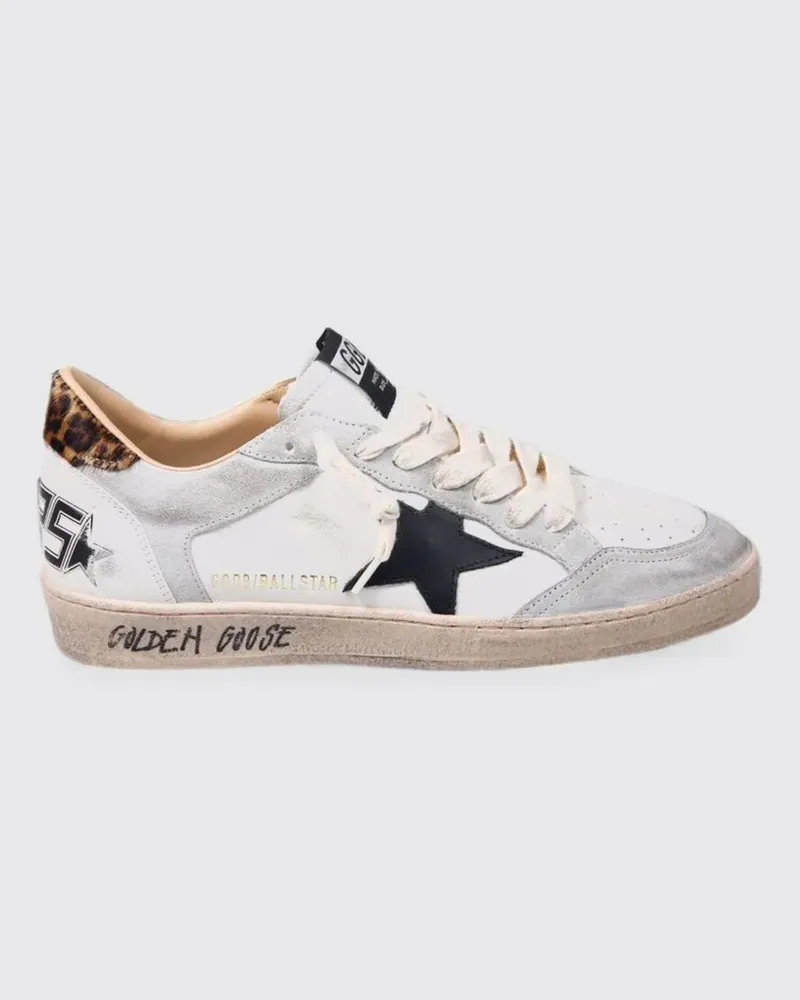 Golden Goose Ball Star Low-Top-Sneakers aus Leder und Ponyfell mit Used-Effekt Weiß