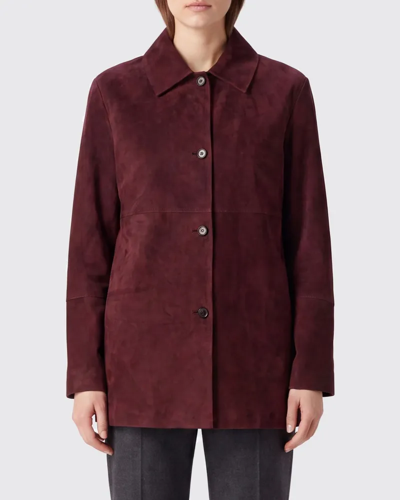 Max Mara Hemdjacke aus Veloursleder mit klassischem Kragen Rot