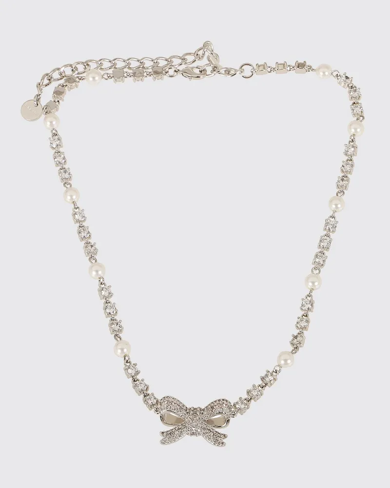 Self-Portrait Choker-Halskette aus Messing mit Kristallen und Kunstperlen Silber