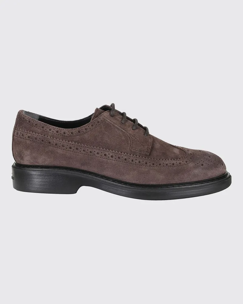 Hogan H704 Derby-Brogues aus Veloursleder mit Flügelkappenmuster Braun
