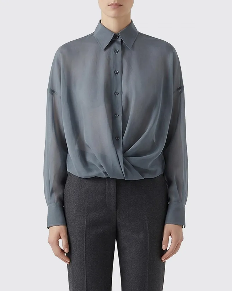 Brunello Cucinelli Baumwoll Hemd Blau