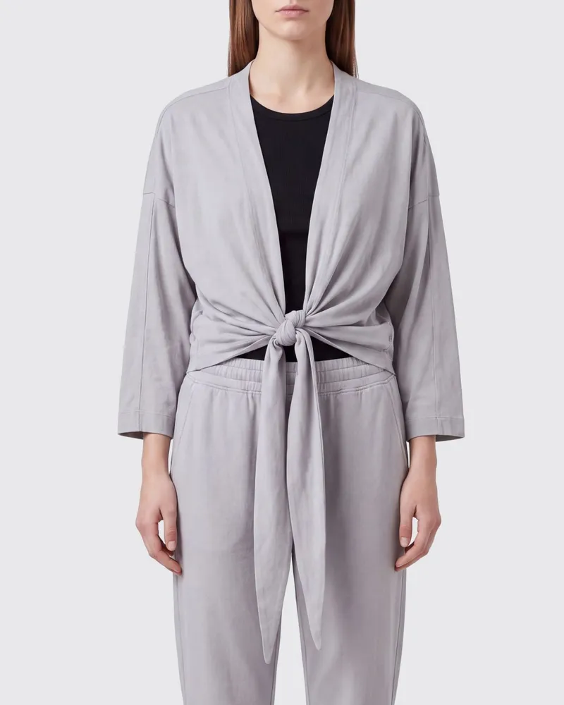 Ziggy Chen Drapierter Cardigan aus Baumwolle mit V-Ausschnitt und Bindeband Grau