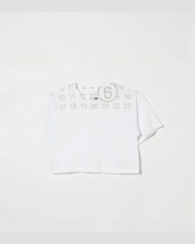 Maison Margiela Kurzes Baumwoll-T-Shirt mit Logo Weiß