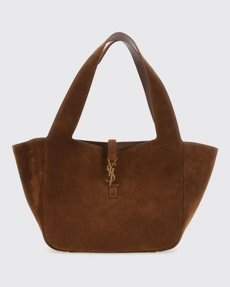 Saint Laurent Le 5 à 7 Bea Schultertasche von aus Veloursleder mit YSL-Schnalle Braun