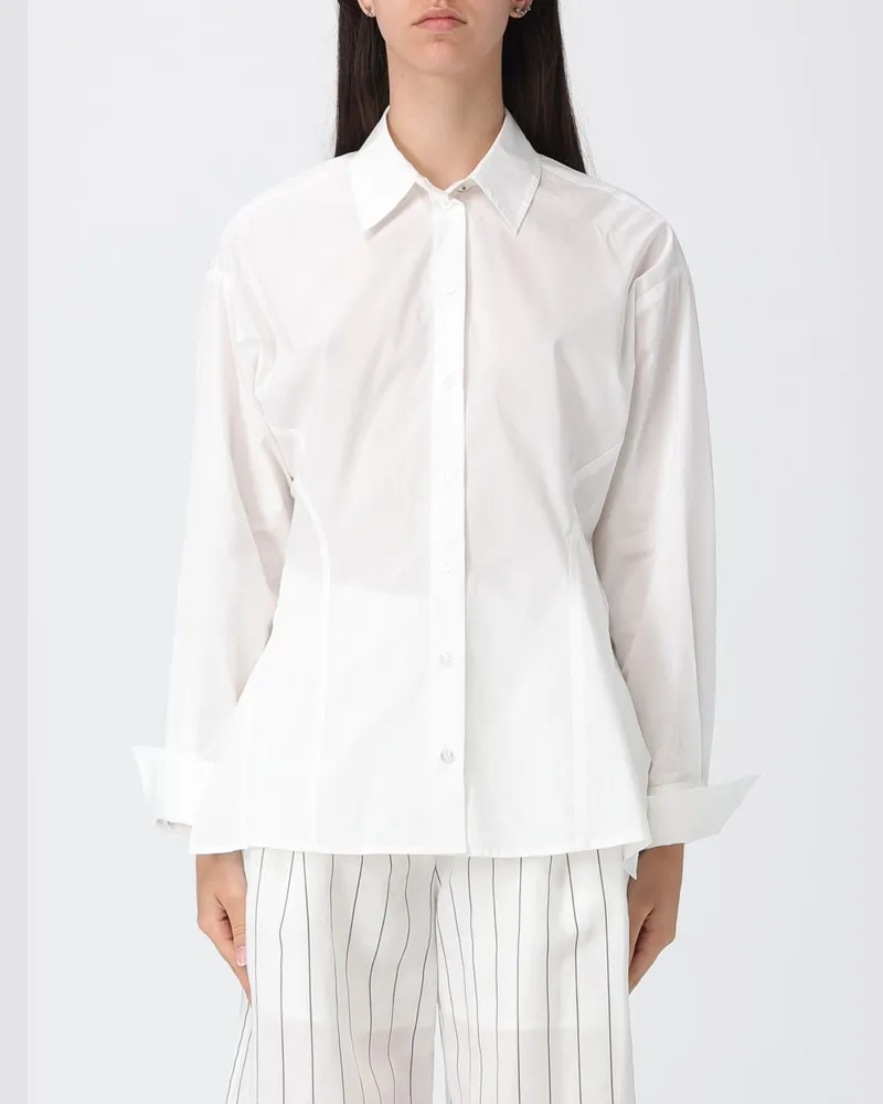 Liu Jo Cut-out-Hemd aus Baumwollpopeline mit langen Ärmeln und asymmetrischem Saum Weiß