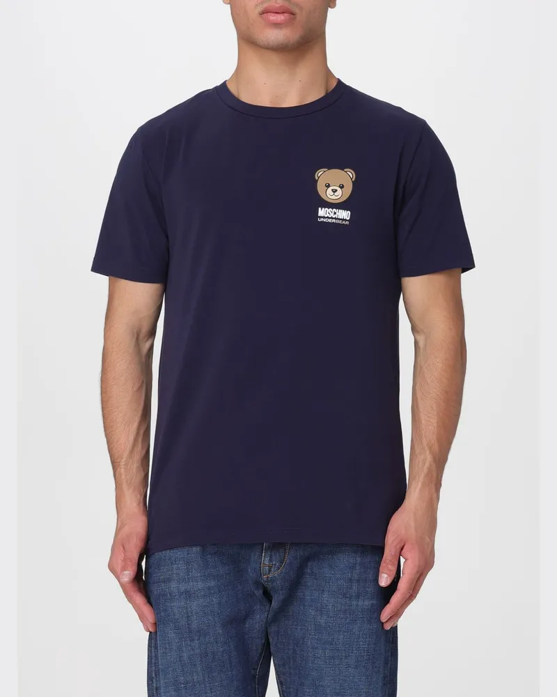 Moschino Baumwoll-T-Shirt mit Teddy-Bear-Print und Logo Blau