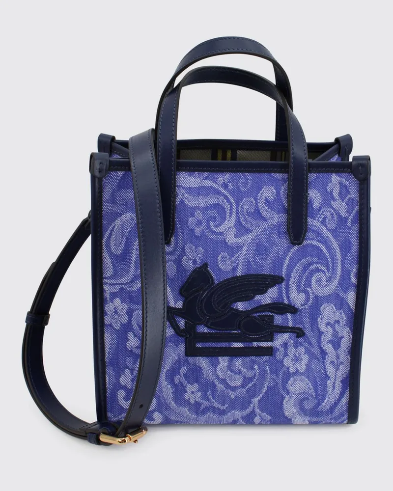 Etro Handtasche aus Baumwolle mit Paisley-Print und Lederdetails Violett