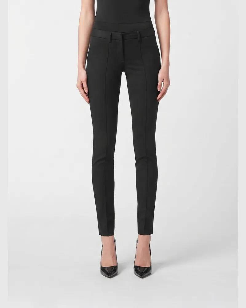 Philipp Plein Mittelhohe Skinny-Hose aus Stretch-Cady mit Hexagon-Logo Schwarz