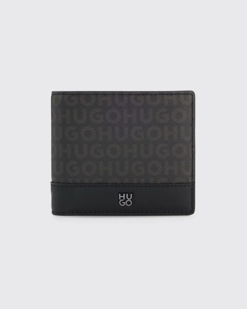 HUGO BOSS Bifold-Portemonnaie aus Leder von mit Logo-Print und Kartenfächern Schwarz