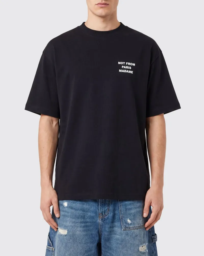 Drôle de Monsieur Baumwoll-T-Shirt mit Rundhalsausschnitt und Logo-Slogan-Print Schwarz