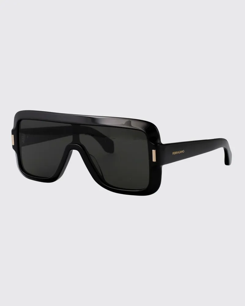 Ferragamo Rechteckige Shield-Sonnenbrille mit Schildpattmuster Schwarz