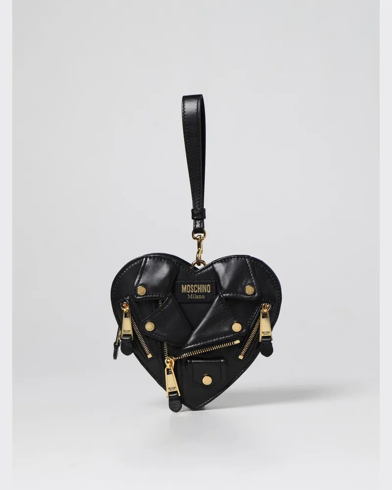 Moschino Heart Biker-Tasche aus Nappaleder Schwarz