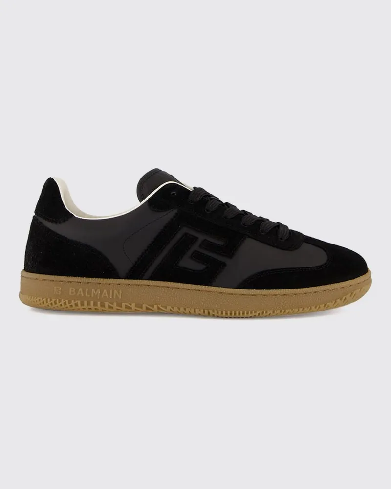 Balmain Swan Low-Top-Sneaker aus Leder und Veloursleder mit PB-Monogramm Schwarz