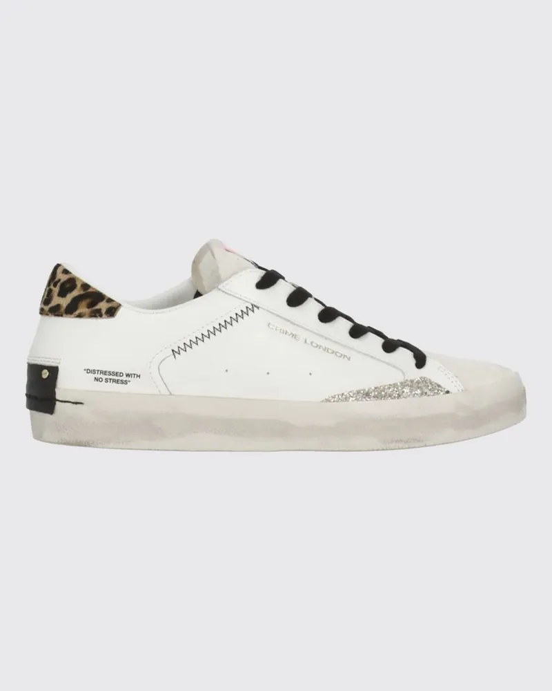 Crime Distressed-Sneakers aus Leder und Glitter Weiß