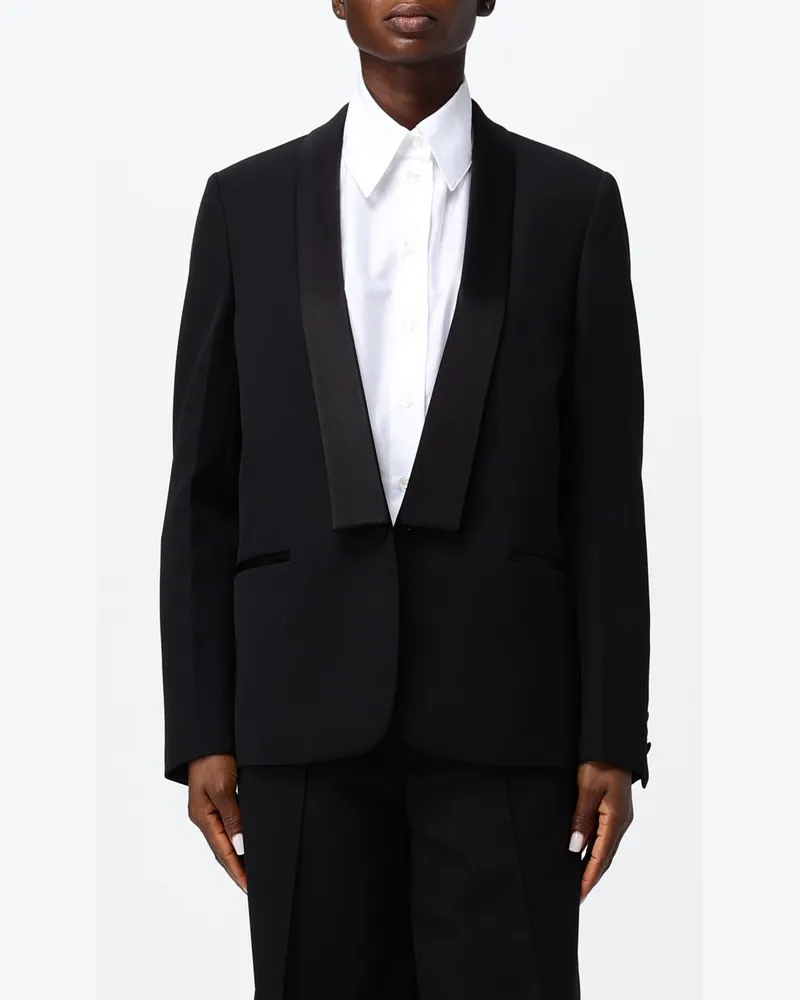 Fendi Einreihiger, kurzer Wollblazer mit Satin-Schalkragen Schwarz