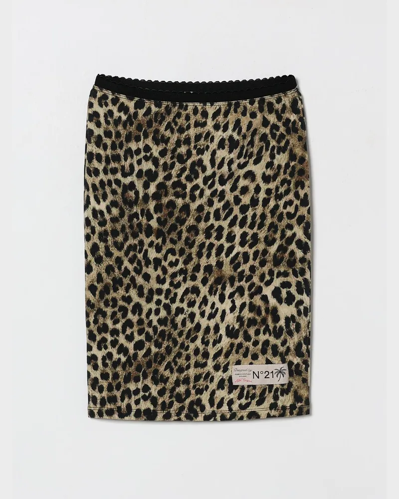 N° 21 Midi-Rock aus Jersey mit Animal-Print Braun