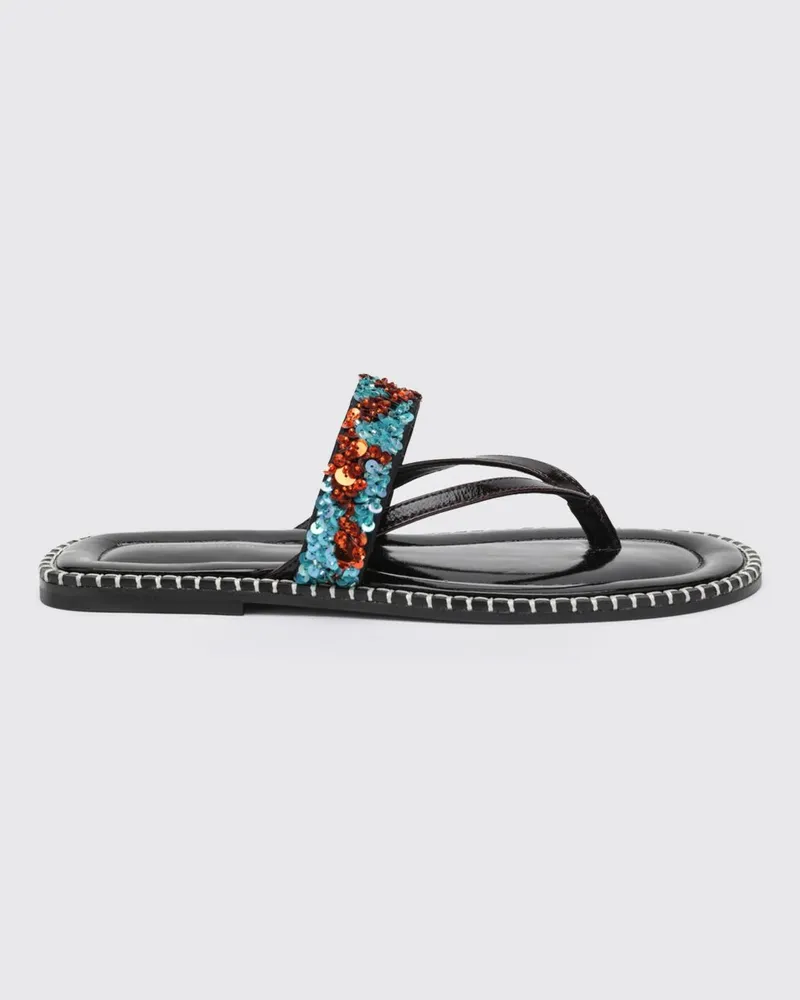 Dries van Noten Ledersandale mit bestickten Pailletten Türkis