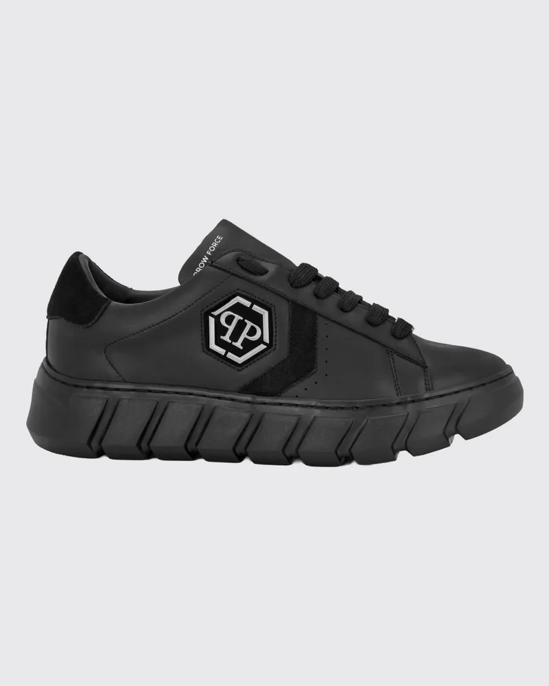 Philipp Plein Niedrige perforierte Leder-Sneaker Hexagon Force mit Logo Schwarz
