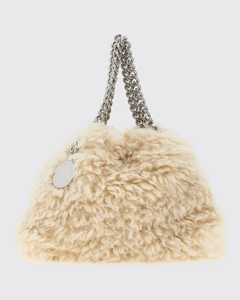 Stella McCartney Falabella Mini-Tasche aus veganem Shearling von mit Kette Beige