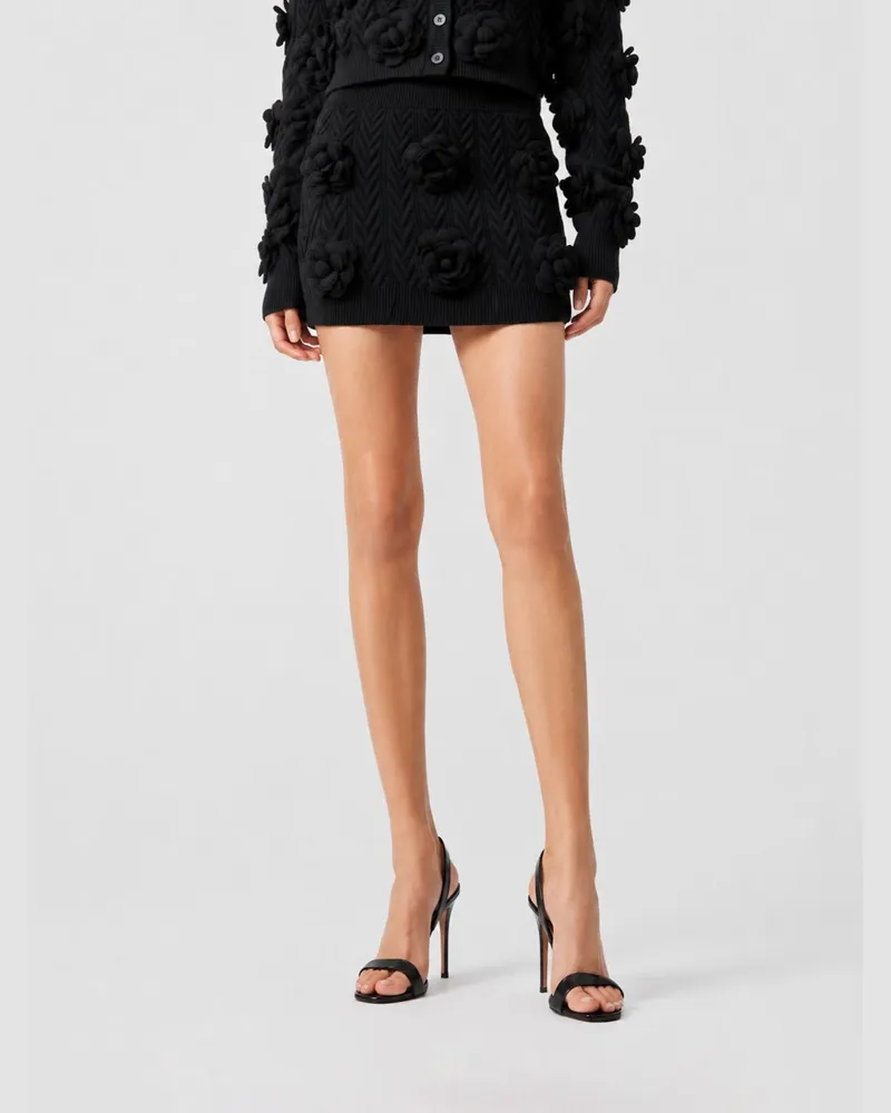 Philipp Plein Bleistift-Minirock aus Wollmischung mit Blumenapplikation Schwarz