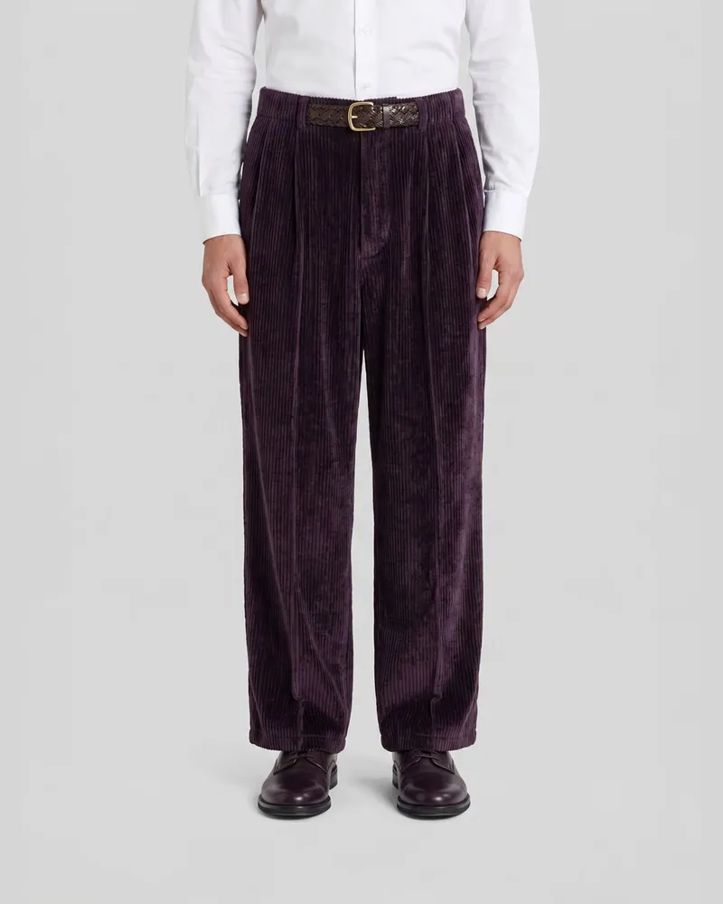 Giorgio Armani Weit geschnittene Hose aus geripptem Viskosesamt Pflaume