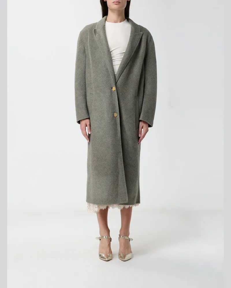 Alberta Ferretti Langer Einreiher-Mantel von aus Wolle, Kaschmir und Seide mit Revers Grau