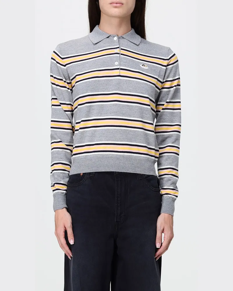 Fiorucci Langärmeliges Strick-Poloshirt aus Merinowolle mit Streifen Grau