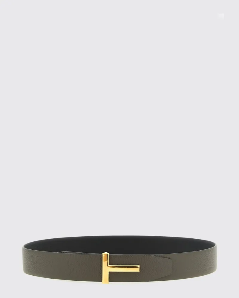 Tom Ford T Icon Wendegürtel aus gehämmertem Leder mit Monogramm-Schnalle Kaki