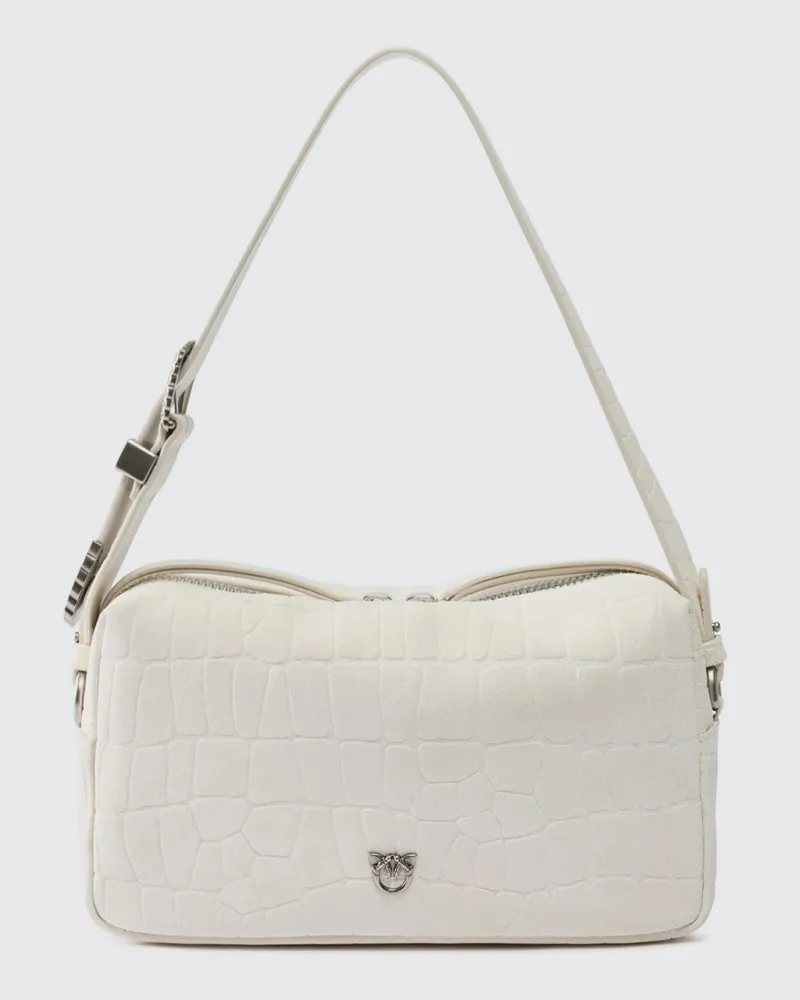 Pinko Mittelgroße Boston-Tasche aus Krokoprägung Leder Weiß