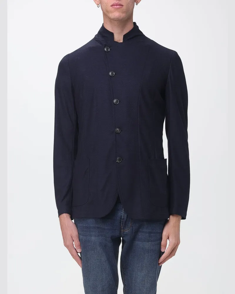 Emporio Armani Zweireihiger Blazer aus Schurwolle mit Stehkragen Navy