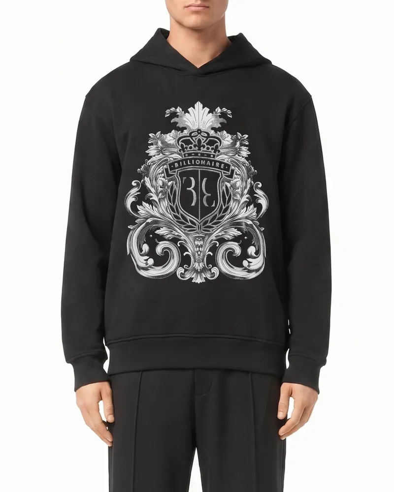 Billionaire Baumwoll-Kapuzenpullover mit Barock-Print Schwarz
