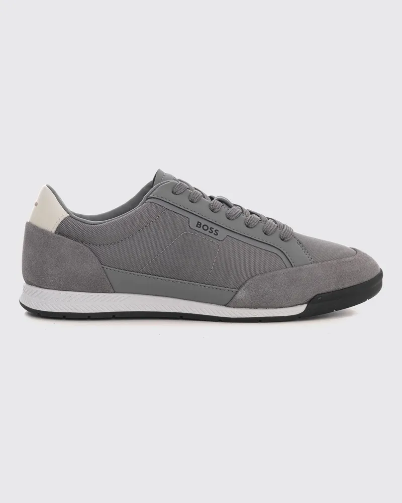 HUGO BOSS Nitan Sneaker aus technischem Mesh mit aufgedrucktem Logo und Gummisohle Grau