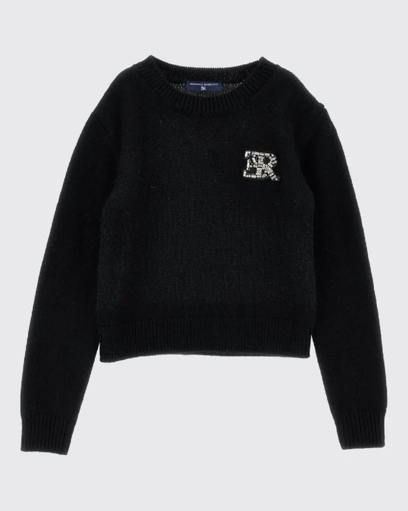 Ermanno Scervino Jungen-Rundhalspullover aus Wollmischung mit gesticktem Logo Schwarz