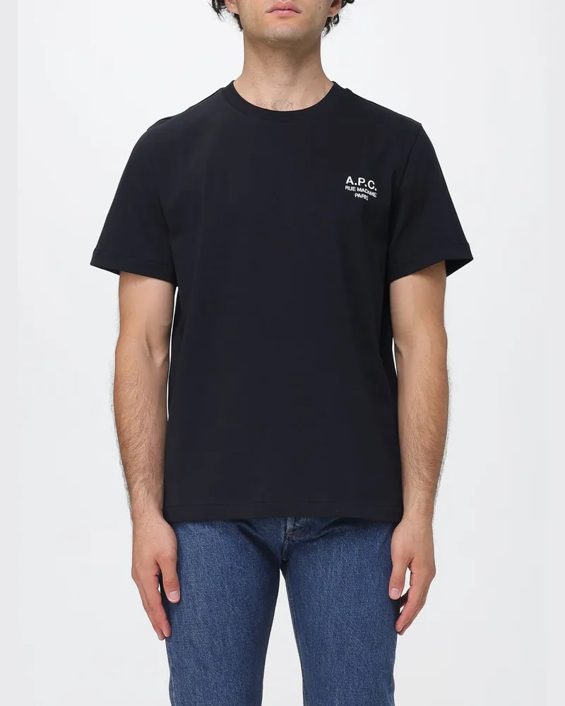 A.P.C. Kurzärmeliges Baumwoll-T-Shirt mit kontrastierendem Logodruck Schwarz