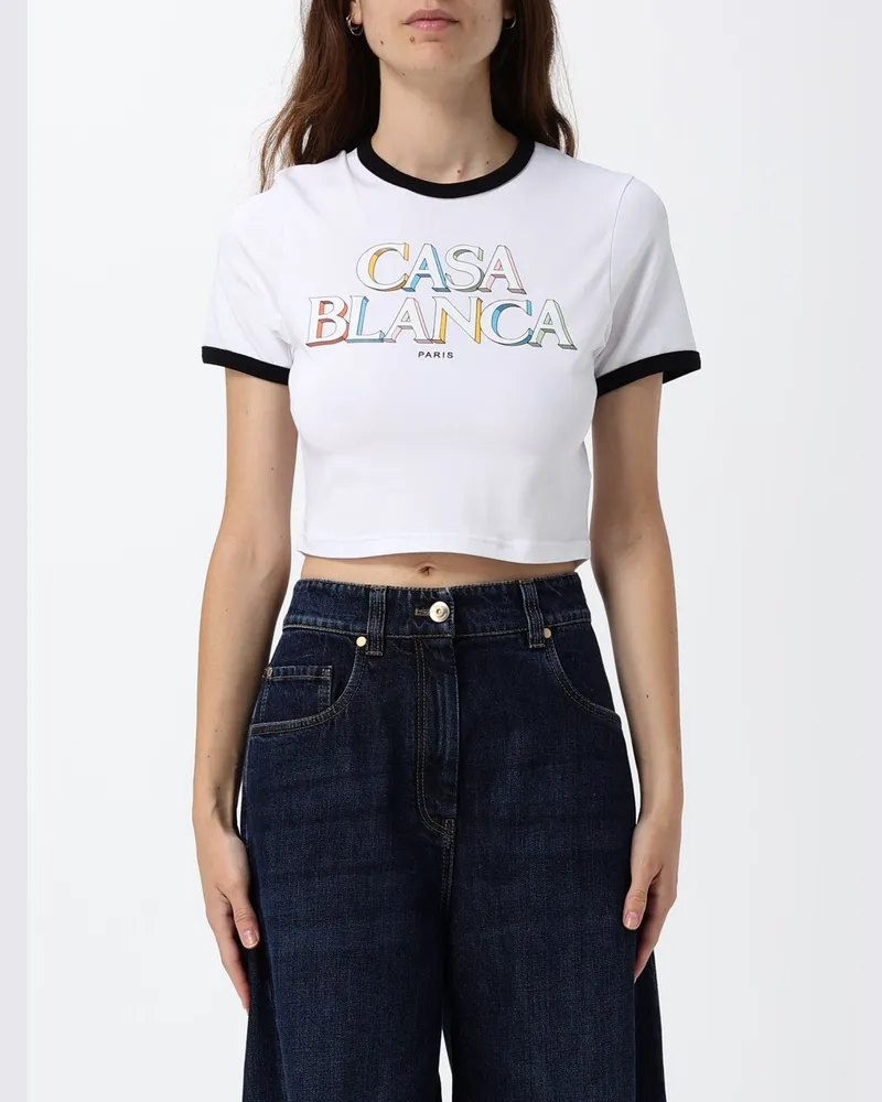 Casablanca Paris Cropped T-Shirt aus Bio-Baumwolle mit Grafikprint Weiß