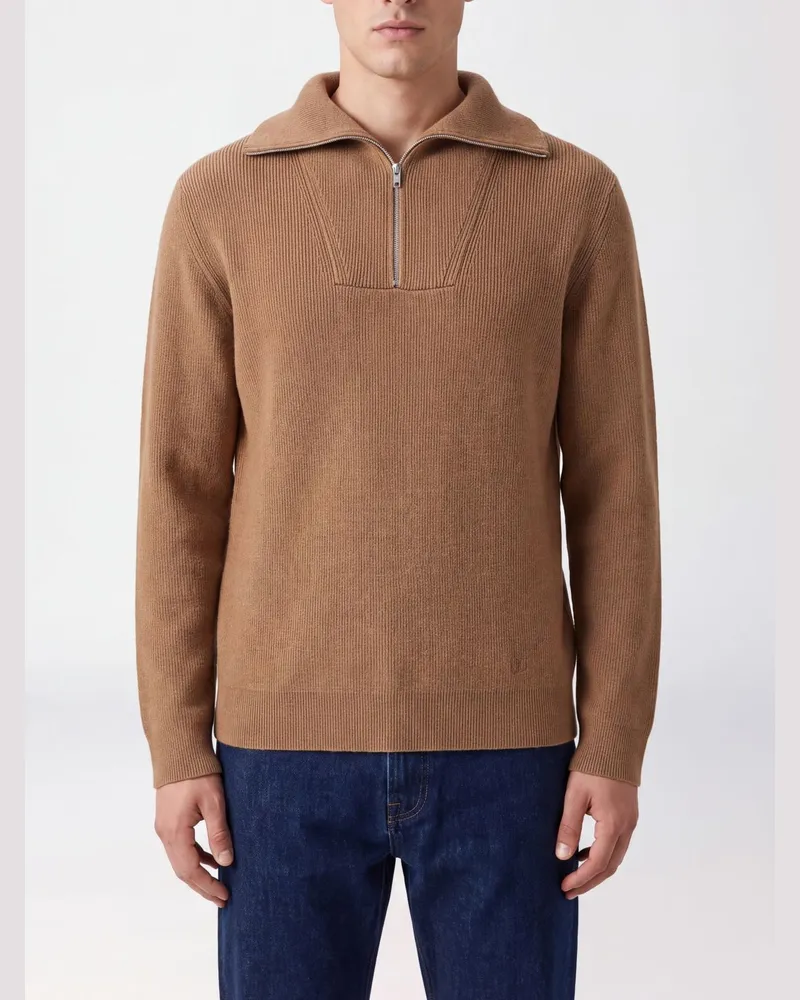 Valentino Garavani Baumwoll-Rollkragenpullover mit halbem Reißverschluss Kakao