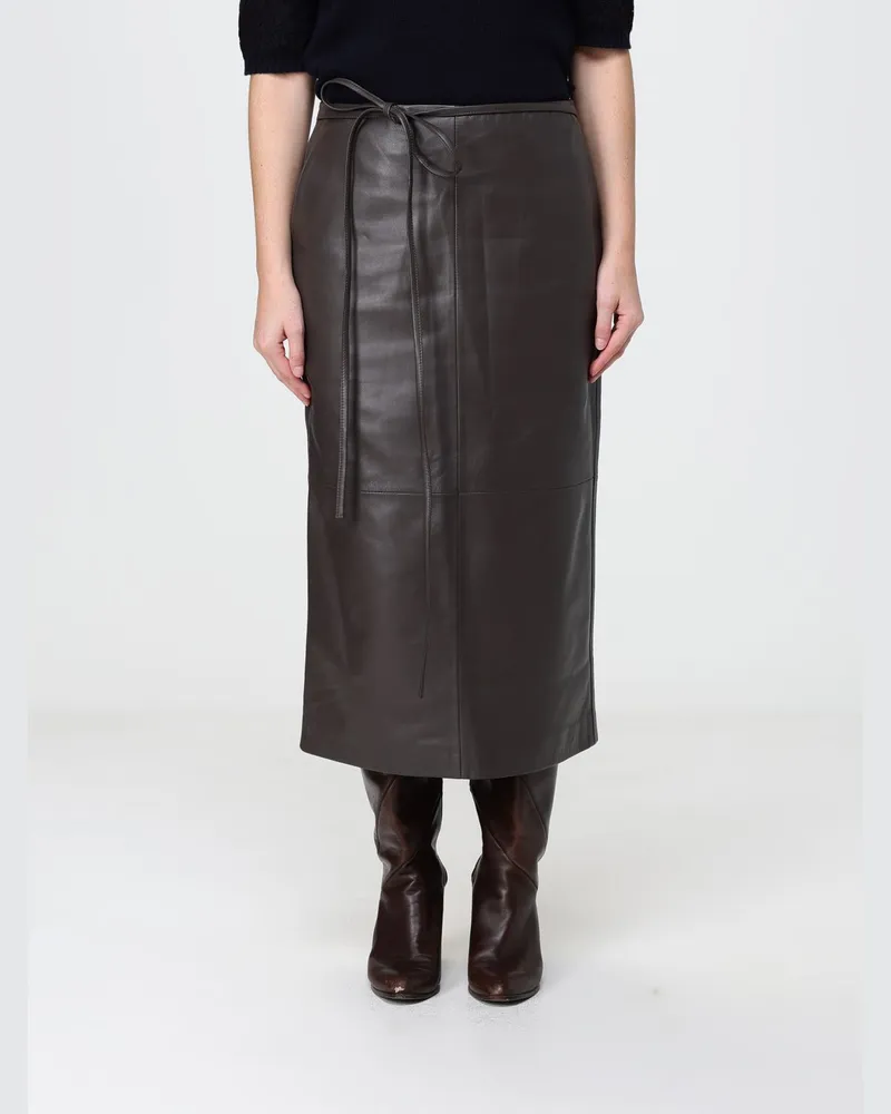 Alberta Ferretti Slim Fit Midi-Bleistiftrock aus Lammleder mit hohem Bund Earth