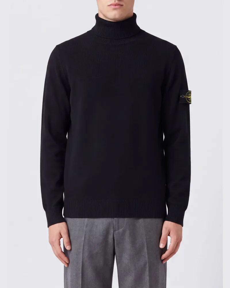 Stone Island Rollkragenpullover von aus reiner Schurwolle mit Kompass-Patch Schwarz