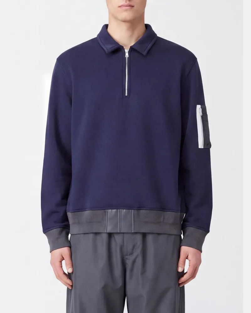 Sacai Langärmeliges Poloshirt aus Baumwollmischung mit Reißverschluss Blau