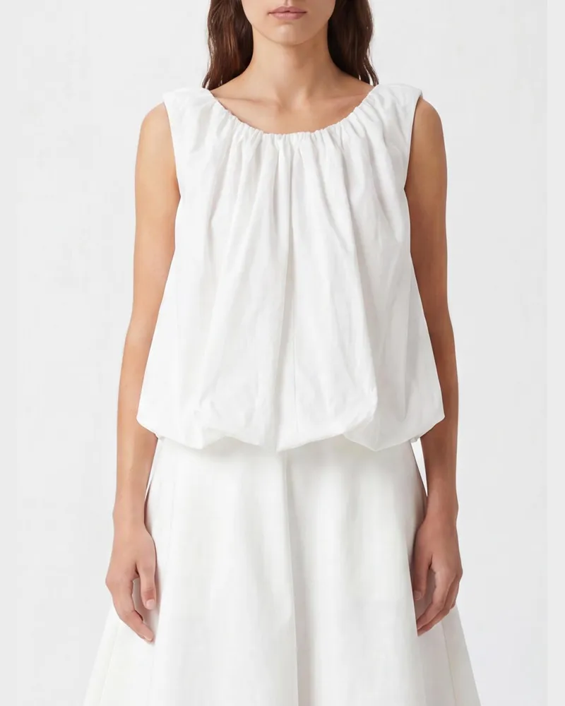 Jacquemus Ärmelloses, drapiertes Top aus Polyester mit Rundhalsausschnitt Weiß