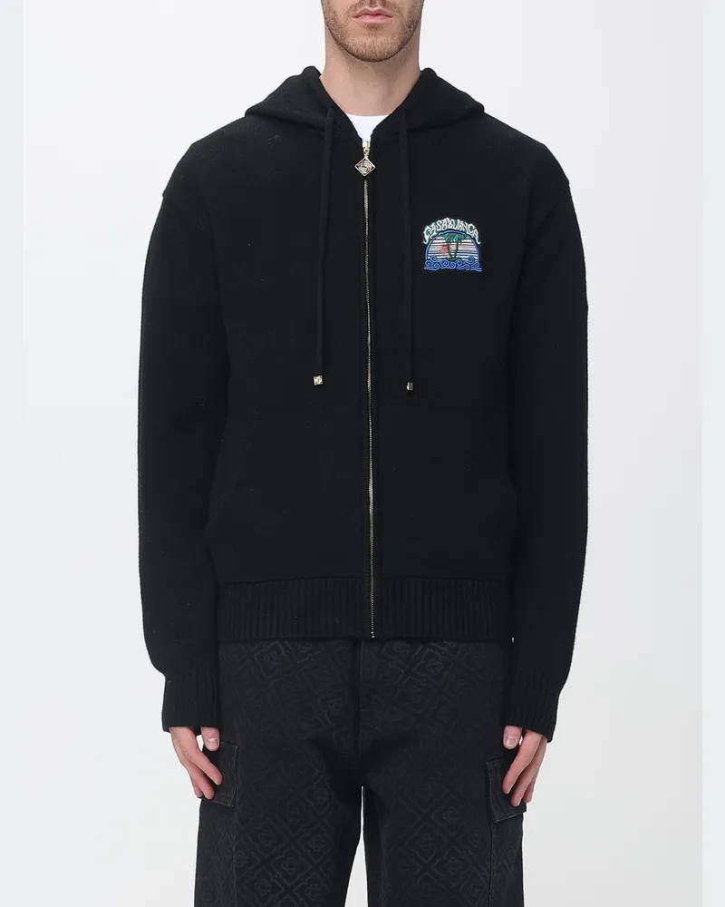 Casablanca Paris Kapuzenjacke aus Wolle mit Grafikdruck Schwarz