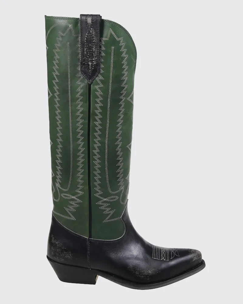Golden Goose Wish Star Stiefel aus besticktem Leder Grün