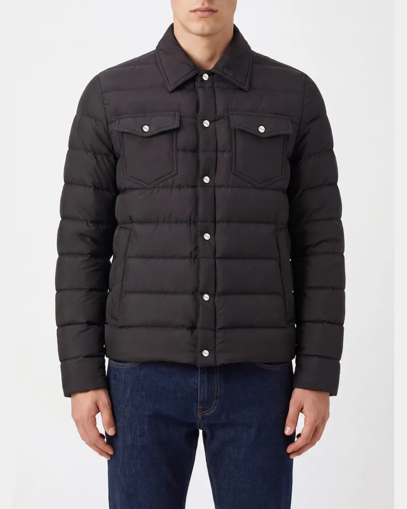 Herno Kurze Stepp-Daunenjacke aus Nylon mit klassischem Kragen Schwarz