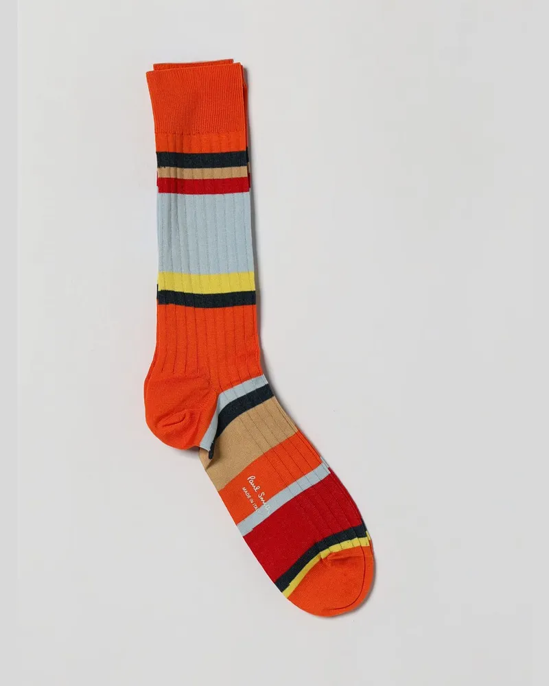 Paul Smith Mehrfarbig gestreifte gerippte Socken aus Bio-Baumwolle Orange