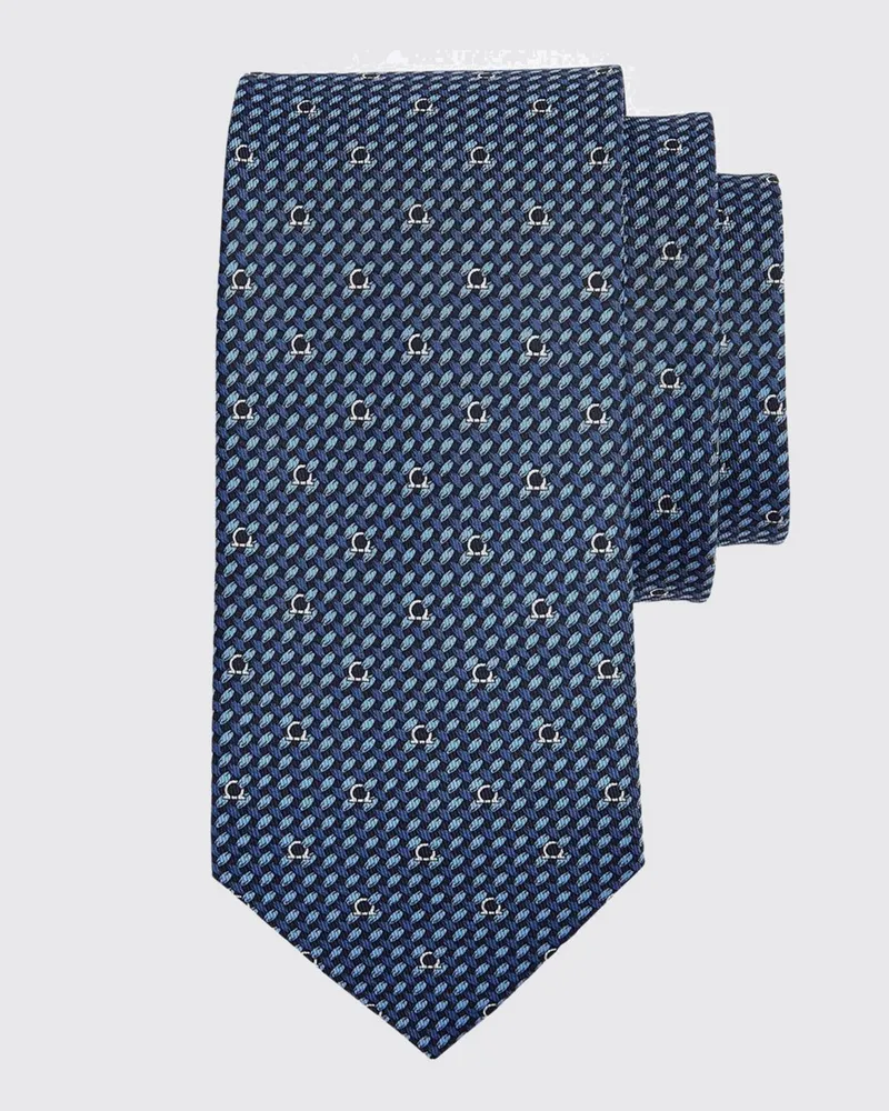 Ferragamo Gancini-Krawatte von aus Seide mit durchgehendem Monogrammmuster Blau