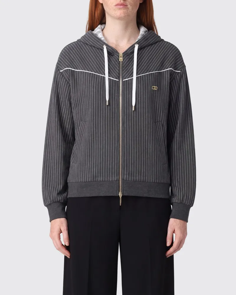 Liu Jo Gestreifter Zip-Up Hoodie mit aufgesetztem Logo Grau