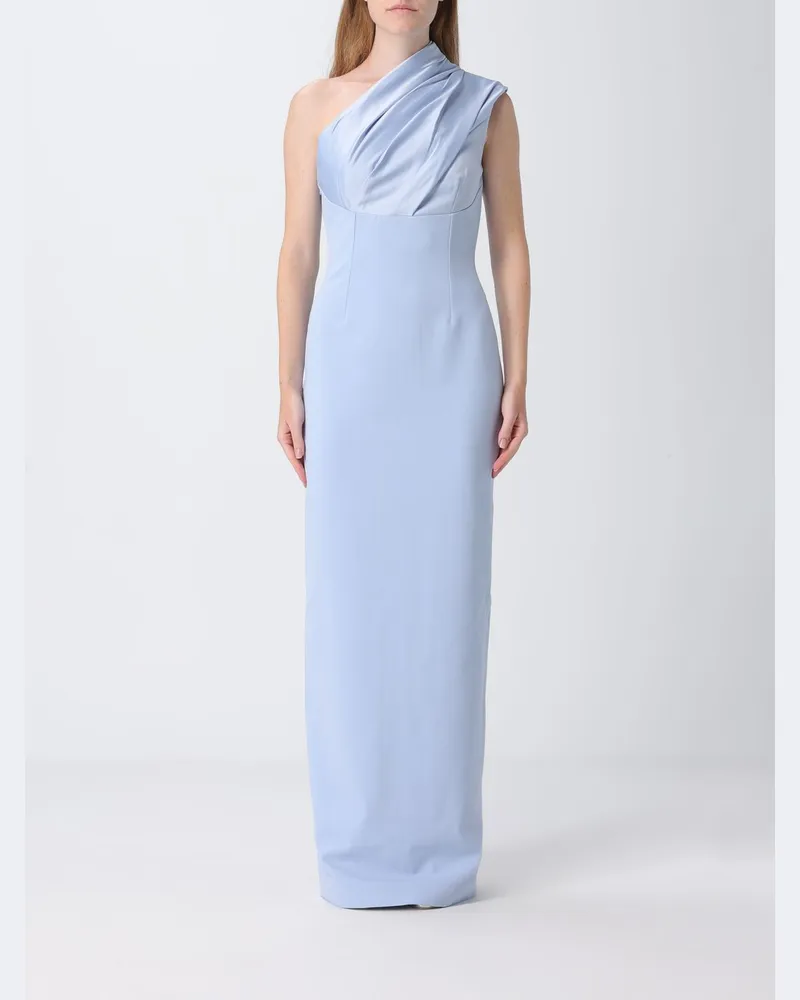 Solace London Langes One-Shoulder-Abendkleid aus Satin von mit Rückenschlitz Blau